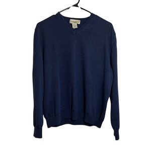 Travelsmith Mens L Navy Blue V Neck 100% Merino Wool Fine Sweater Made in Italy